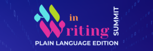 Colorful logo spelling AI in Writing Plain Language Edition Summit