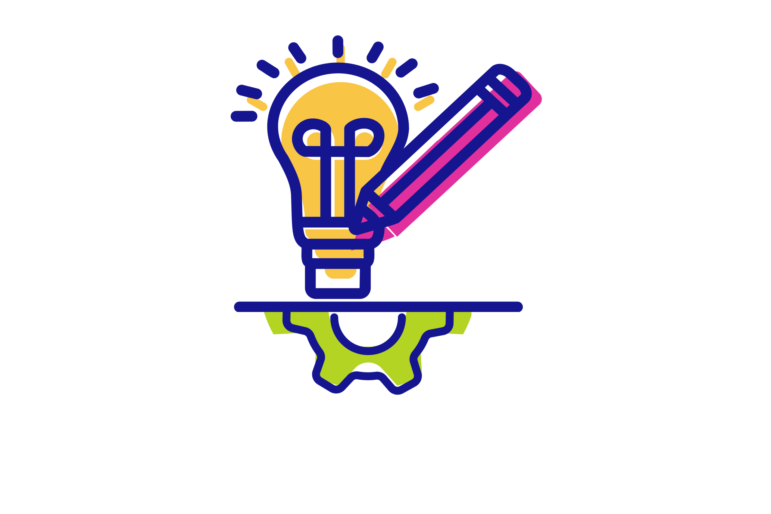 Illustration of a lightbulb and pencil emerging from a gear, representing clarity of thought, intentional design, and clear writing working together.