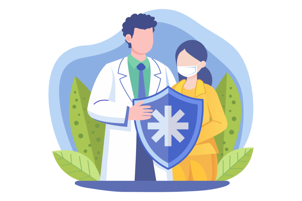 doctor and patient holding a health shield
