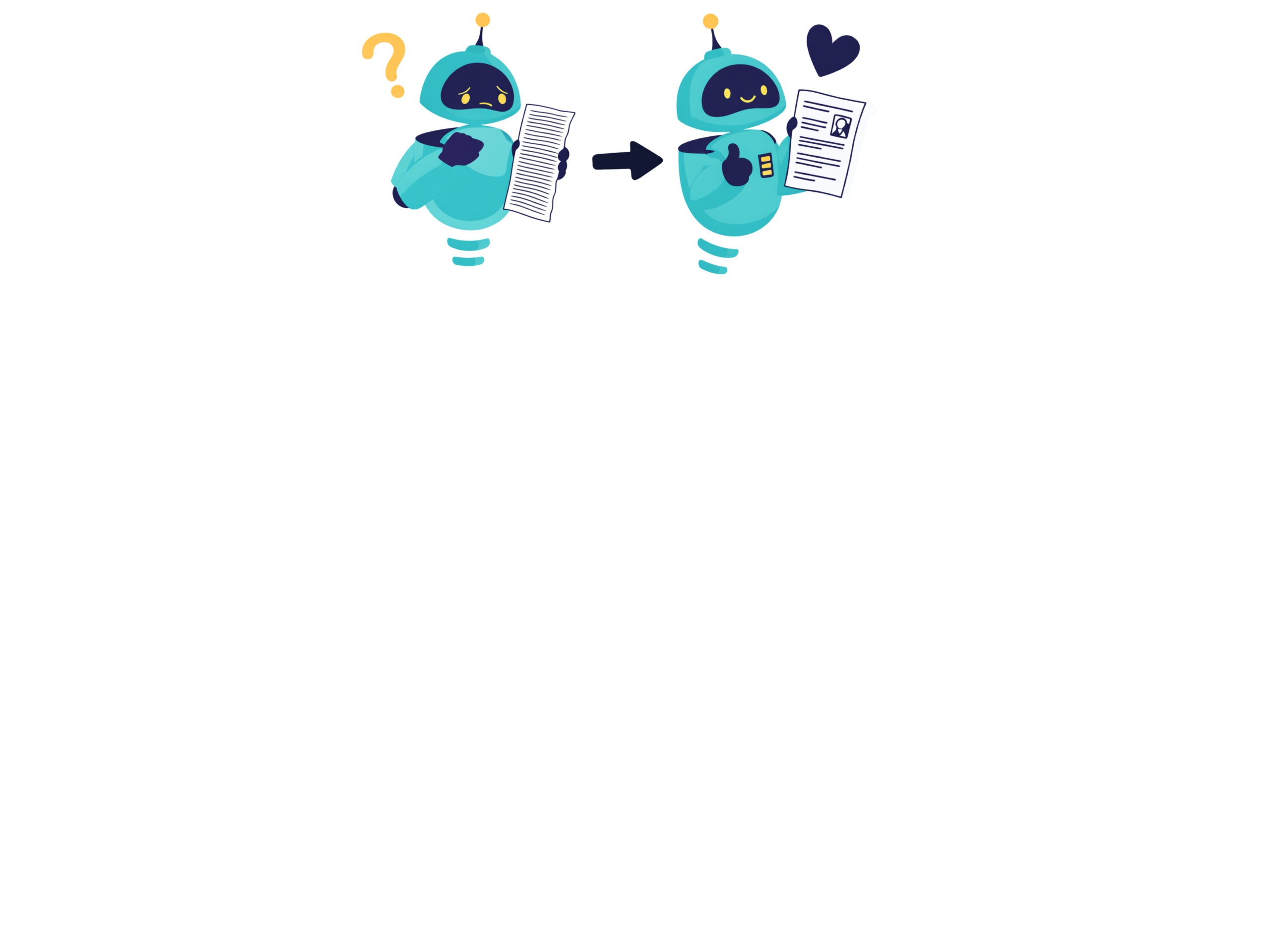 aclara robot confused with gobbledygook and happy with clear content